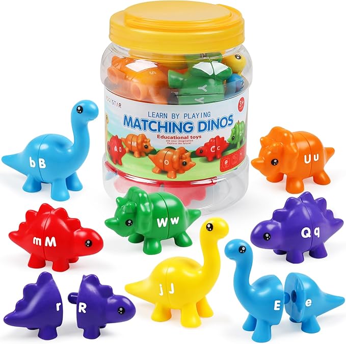 ABC Letters Matching Dinosaur Toys, Double-Sided Alphabet Learning Toy Birthday Valentine's Gifts for Kids : Uppercase Lowercase Letters Sorting and Matching Game, Party Favors Back to School Goodies