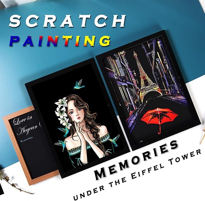 Rainbow Scratch Painting Paper By BOTEEN, City Series Night Scene,Scratch Painting Creative Gift,Scratchboard for Adult and Kids,with 4 Tools,Size:11.7''x8.3''（8pack）