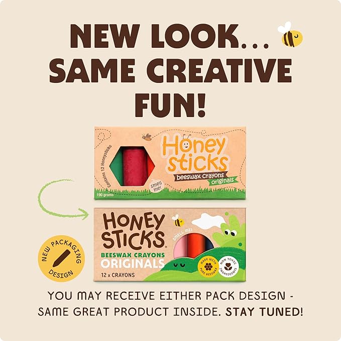 Honeysticks 100% Pure Beeswax Crayons (12 Pack) - Non Toxic Crayons, Safe for Babies and Toddlers, for 1 Year Plus, Handmade in New Zealand with Natural Beeswax, Food-Grade Colors, Eco-Friendly