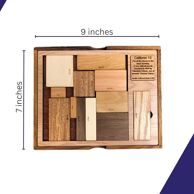 Creative Crafthouse Calibron 12 - Impossible 12 Piece Wooden Brain Teaser for Adults - Very Difficult Wood Puzzle - Made in USA