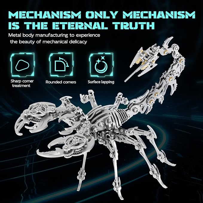3D Metal Scorpion Puzzle - Laser-Cut DIY Challenge, Lifelike Collectible Decor for Adults & Teens, for Puzzle Enthusiasts & Nature Lovers(Steel Color)