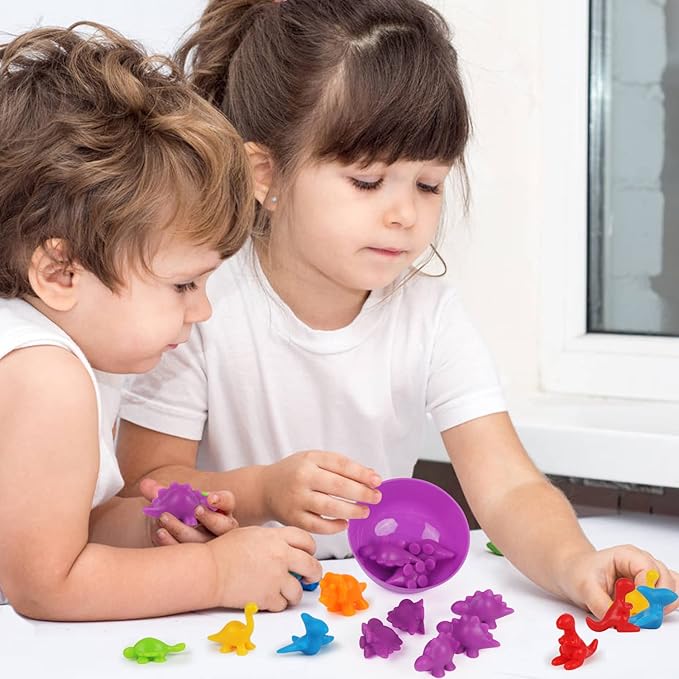 LOKIPA Counting Dinosaurs Toys Matching Game with Rainbow Sorting Cups, Color Sorting Set Preschool Learning Activities Education Toys for Toddlers Kids Ages 3 Years and Up