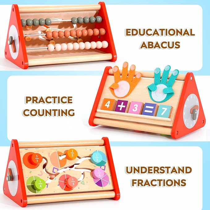 Preschool Learning Toys for Toddlers 2-4, 5-in-1 Montessori Math Manipulatives Number Counting Blocks Abacus Fraction for Kids, Educational Toys for 3-5 Year Old Boys Girls Birthday Gifts