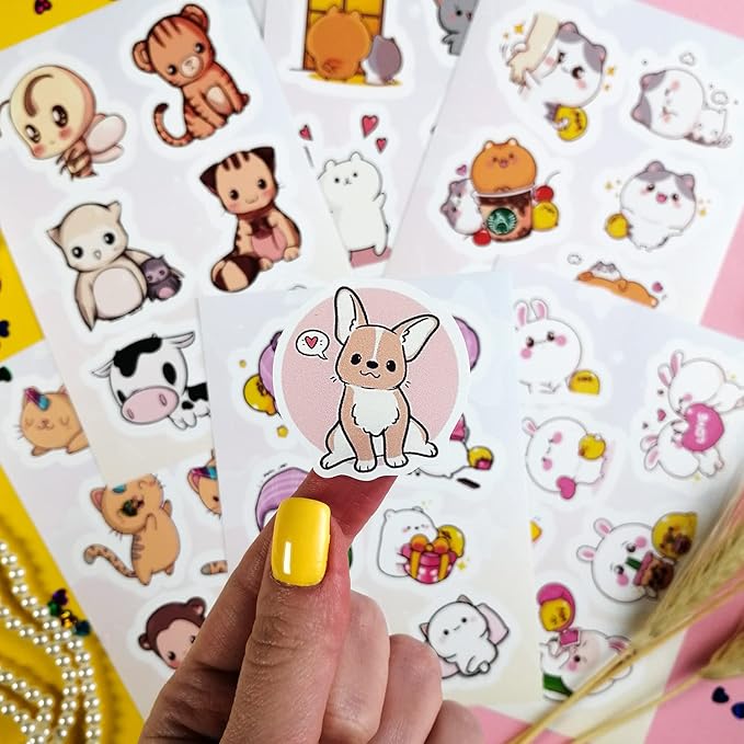 BulbaCraft Kawaii Animal Stickers - Cute Decals for Water Bottles – Cartoon Animal Stickers - Cute Japanese Kawaii Decals, Gifts for Women & Men