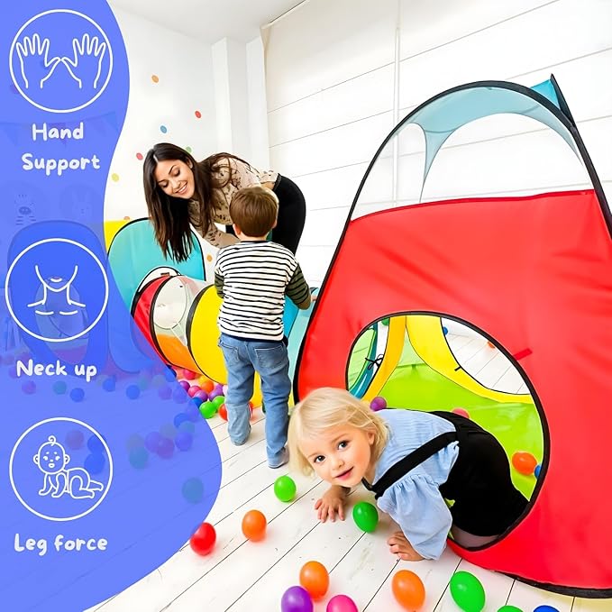 4 in 1: Play Tent With Crawling Tunnel, Partial Ball Pit, and Playhouse - Children's Baby Tent With Bag, Multi-Coloured B