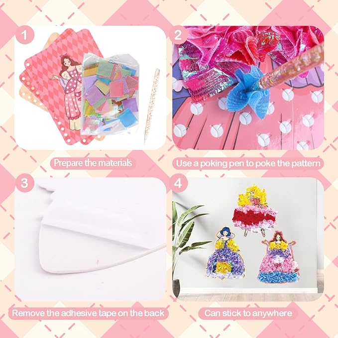 BLXIN Poke-Art Princess Craft Kit, Girls DIY Paper Art Set with Castle, Creative Educational Activity,Crafts Gifts for Girls Ages 3-8, DIY Activity