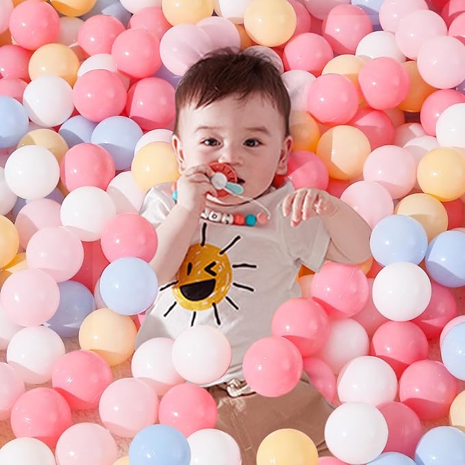Ball Pit Balls Pack of 100 200 500 - Star and Round Set BPA Free Phthalate Free Non-Toxic Crush Proof Play Balls Soft Plastic Balls for Toddlers Baby Kids Birthday Pool Tent Party