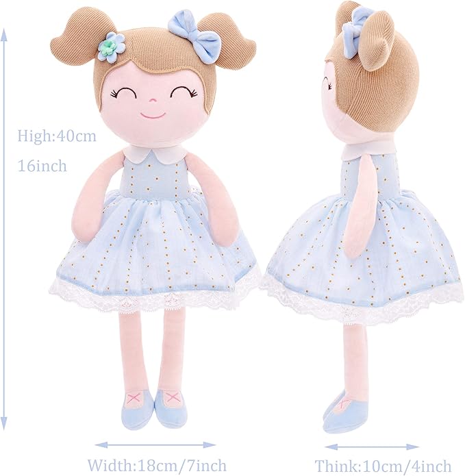 Gloveleya Baby Doll Girl Gifts Cloth Dolls Plush Toy Light Blue 16 Inches with Gift Box