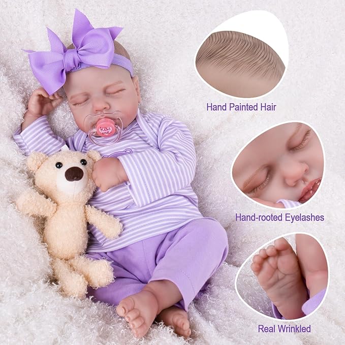 Aori Lifelike Reborn Baby Dolls - 20 Inch Realistic Newborn Sleeping Girl with Weighted Cloth Body & Hand-Painted Features - Cuddle Role Play Doll with Doll Accessories Set, Gift for Kids 3+