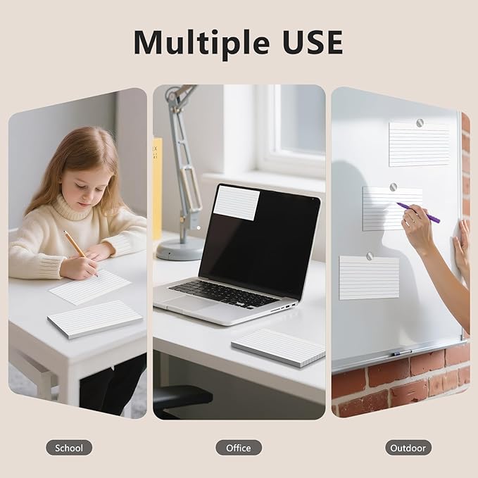 600 Count Index Cards 3 x 5 Inch White Lined Flash Cards Ideal for Studying and To-do-List, Portable Note Cards Taking for Students and Teachers, Flash Card Styled for Home, Office or School Use