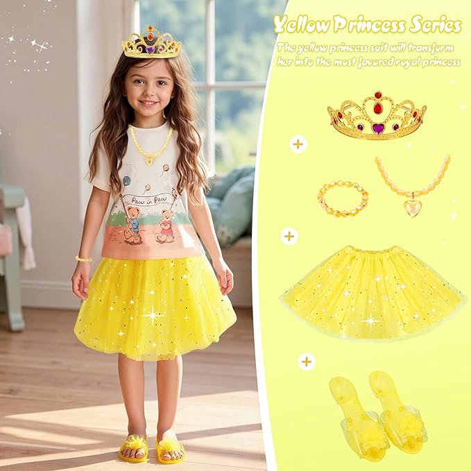 Meland Princess Dress Up for Girls - Dress Up Clothes with Shoes & Skirts, Princess Toys for Toddler Girl 3,4,5,6 Years