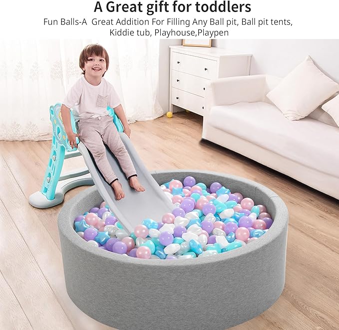 Ball Pit Balls Pack of 100 200 500 - Star and Round Set BPA Free Phthalate Free Non-Toxic Crush Proof Play Balls Soft Plastic Balls for Toddlers Baby Kids Birthday Pool Tent Party
