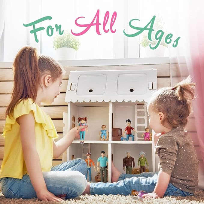 Beverly Hills Sweet Li’l Family Bendable Doll House Figurines Set of 9 - Grandpa, Grandma, Mom, Dad, Sister, Brother, Toddler, Twin Boy & Girl