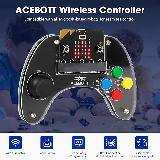 ACEBOTT Wireless Controller for Micro:bit Kit, STEM Kit Coding Robot kit Compatible With Makecode, Remote Control for Programming Learning, Gifts for Kids and Teens(Included Micro:Bit)