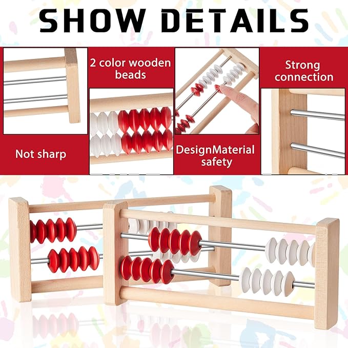 8 Pcs Mini 20-Bead Wooden Rekenrek Abacus, Abacus for Kids Math, Math Counters Manipulatives Counting Rack for Kids Educational Toys Elementary Toddlers Preschool Learning