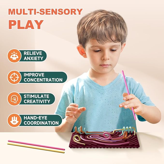 Sensory Fidget Toys for Kids,Silicone Sensory Activity Board for Stress,Soft Worry Toys for Calm Down Corner Supplies,Play Therapy ,Portable Travel Bag & 15 Strings,Simple Dimple Fidget Toys