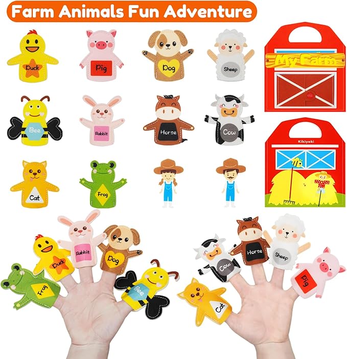 Animals Finger Puppets for Kids Ages 3-5, Felt Montessori Toddler Finger Puppets, Early Learning Interactive Play Kit, Road Trip Airplane Travel Toys, Farm Story Boys and Girls Birthday Gifts