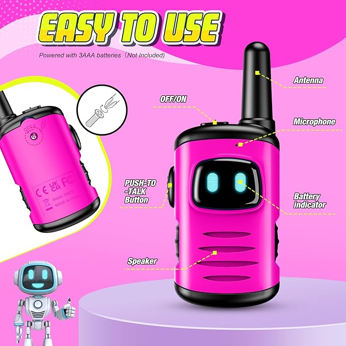Toys for 3-8 Year Old Girls: comedyfun Mini Robots Walkies Talkies 2 Pack Christmas Birthday Gifts for 3 4 5 6 7 8 Year Old Girls Boys Stocking Stuffers Camping Hiking Toys Age 4 5 6 7 8 Girl Boy