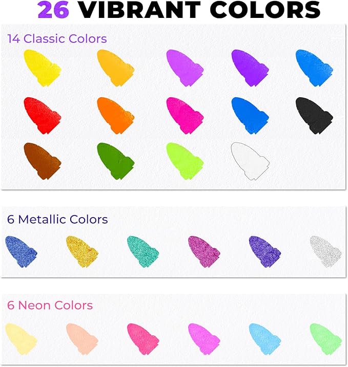 26 Colors Rocket Tempera Paint Sticks with 120 PDF Coloring Pages, Quick Drying, Non-Toxic and Washable Paint Sticks for Kids and Students, Art Supplies for Drawing on Paper and Canvas