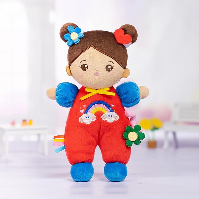 OUOZZZ Soft Baby Doll for 1 Year Old Girl Gifts - First Hispanic Doll for Girl Birthday Christmas Plush Gift for Toddler Latino Doll Brown Skin 10"