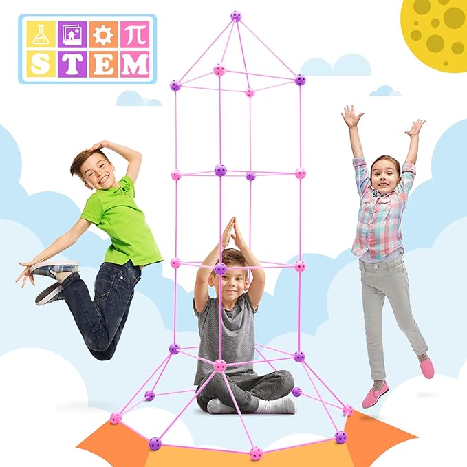 Kids Fort Building Kit 120 Pieces Construction STEM Toys for 3 4 5 6 7 8 9 10 11 12 Years Old Boys and Girls Ultimate Forts Builder Gift Build DIY Educational Learning Toy for Indoor Outdoor