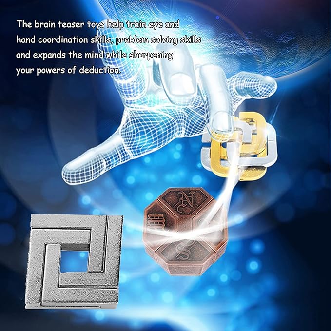 RoseFlower 22 pcs IQ Test Puzzle Metal Wire Puzzles Mind Game Educational Toys High Difficulty Brain Teaser Puzzle Toy for Kids and Adults - Explore Creativity and Problem Solving. Gift Desk Puzzles
