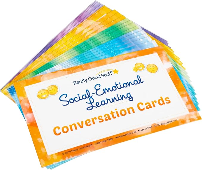 Really Good Stuff Social-Emotional Learning Conversation Cards for Home- Set of 18-Help Kids Learn and Discuss Feelings-Activities to Express Emotions