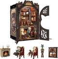 Fsolis Book Nook Kit DIY Scene Miniature Dollhouse Kit, 3D Puzzles for Adults, 108 Wooden Pieces, Bookshelf Decor Tiny House Mini Booknook Craft, Gift for Women Scale Model Lovers (Count Cat's Study)