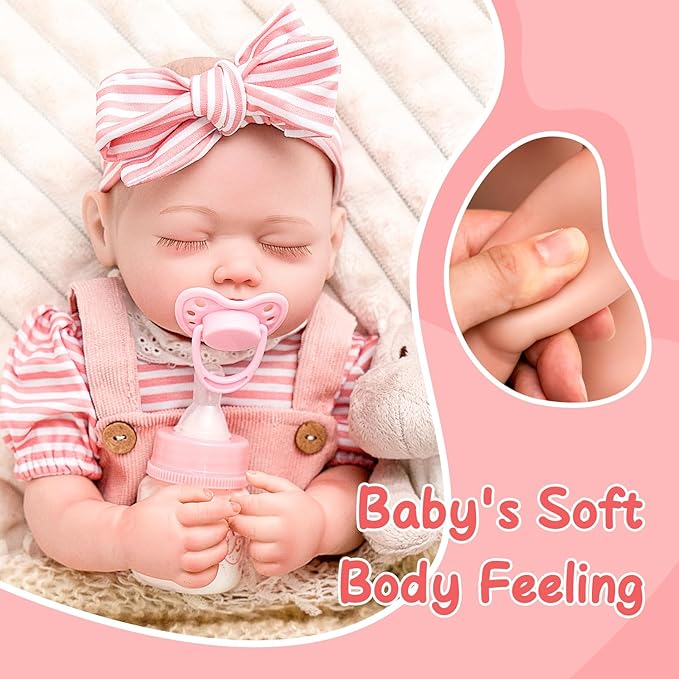 Jirachi Lifelike Reborn Baby Dolls Girl, 18-inch Full Vinyl Body Sleeping Newborn Real Baby Doll Adorable Pink Realistic Baby Dolls with Feeding Kit Gift for Kids Age 3+