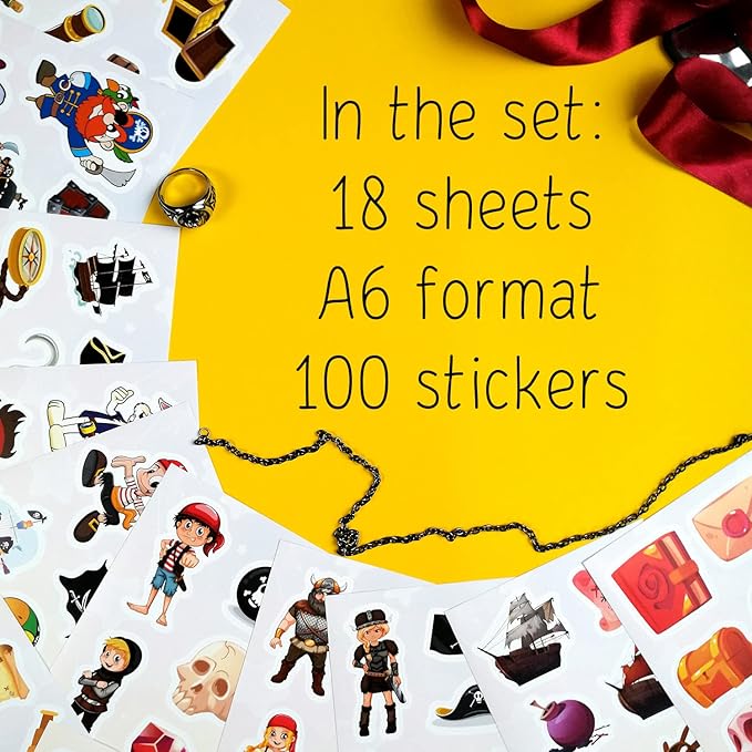 BulbaCraft 100Pcs Pirate Stickers, Skull and Crossbones Stickers, Pirate Party Favors, Gifts for Women & Men
