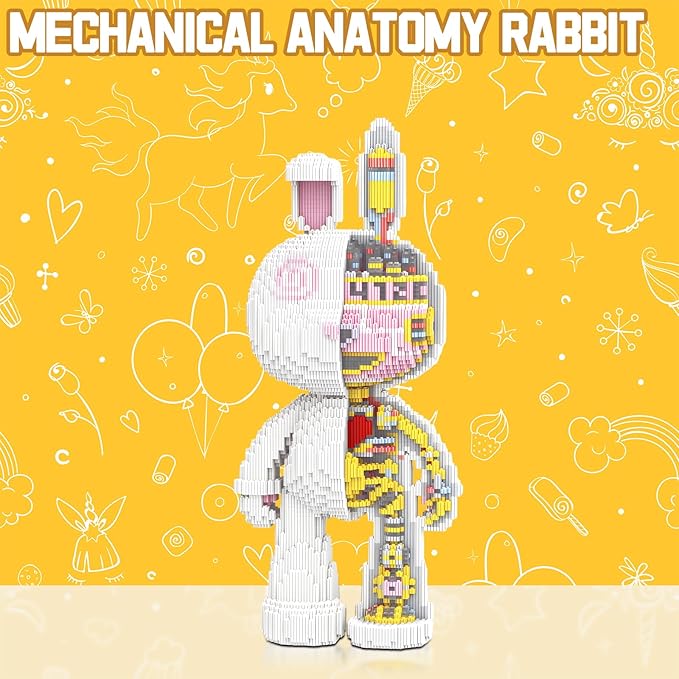 Animal Mechanical Rabbit Micro Mini Building Blocks Sets with Storage Drawer Large Cute Animal Graffiti Rabbit Building Kits Model Toys Gifts for Adults Kids Teens 6650 PCS