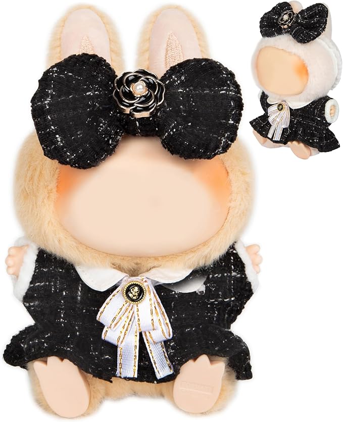 Premium Doll Clothes for Labubu - Luxury Chic Style Set for 17cm Dolls, Doll Outfit for Display, Collectors, Gift - Cute Miniature Fashion Accessories - Black Camellia (Clothes Only)