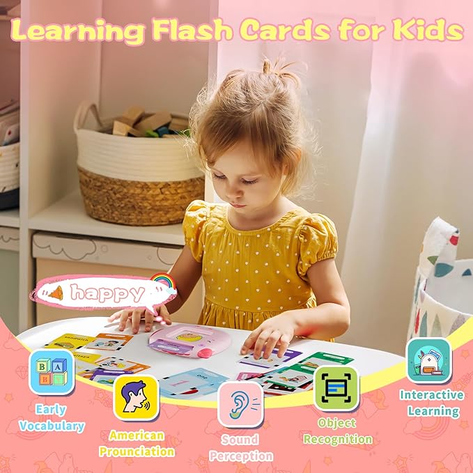 Talking Flash Cards for Toddlers Learning: Alphabet Learning Toys - Matching Spelling Games with 224 Sight Words - Montessori Toys for 3 4 5 6 Years Old Kids (Pink-336 Sight Words)
