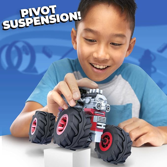MEGA Construx Hot Wheels Monster Trucks Toy Car Building Set, Bone Shaker with 194 Pieces, 1 Micro Action Figure Driver, Red, Kids Age 5+ Years