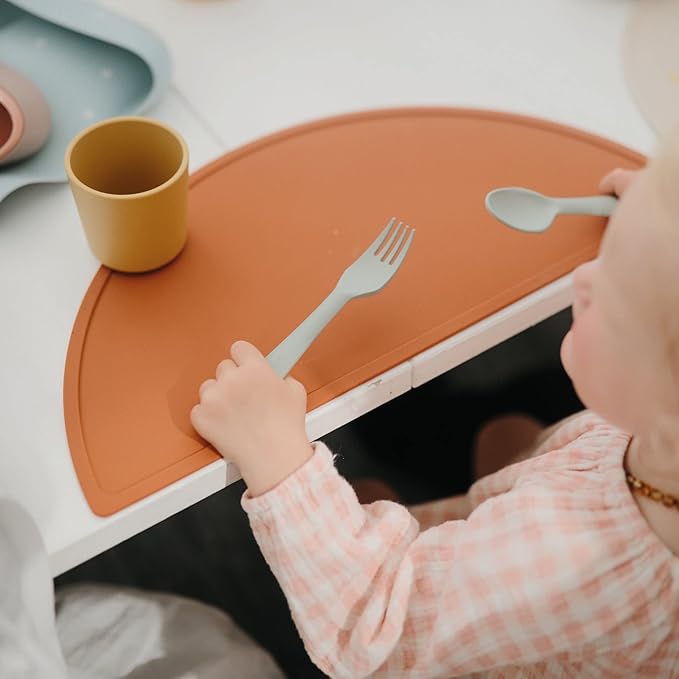 mushie Flatware Fork and Spoon Set for Toddlers | Made in Denmark (Cloud)
