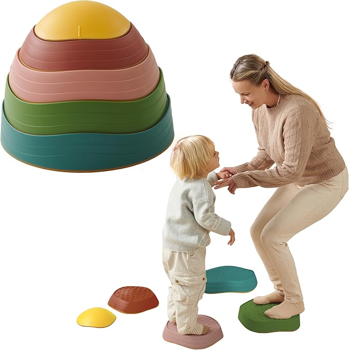 Stepping Stones – Indoor & Outdoor Obstacle Course Toys for Kids – Montessori Sensory & Motor Skill Development, Coordination & Active Play – Textured Educational Play Set