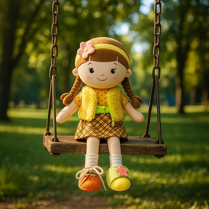 Soft Baby Doll Toys (16'') Educational Plush Doll for Girls Birthday Cuddly Plush Toys for Toddler Kids (Yellow)