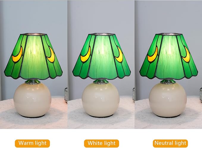 Mushroom Lamp Tiffany Stained Glass Moon lamp Cute Small Bedside Table Lamps for Living Room Home Decor,Girls Women Birthday Christmas Thanksgiving Day Gift,(Green)
