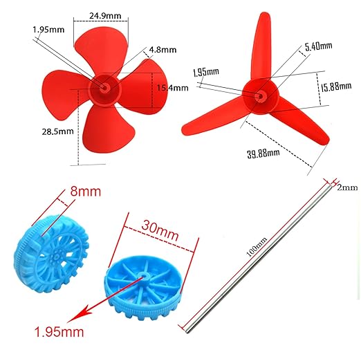 EUDAX 6 Set DC Motors Kit, Mini Electric Hobby Motor 3V -12V 25000 RPM Strong Magnetic with Shaft Propeller, 2 x AA Battery Holder,9V Battery Clip Connector,Plastic Wheels for DIY Science Projects