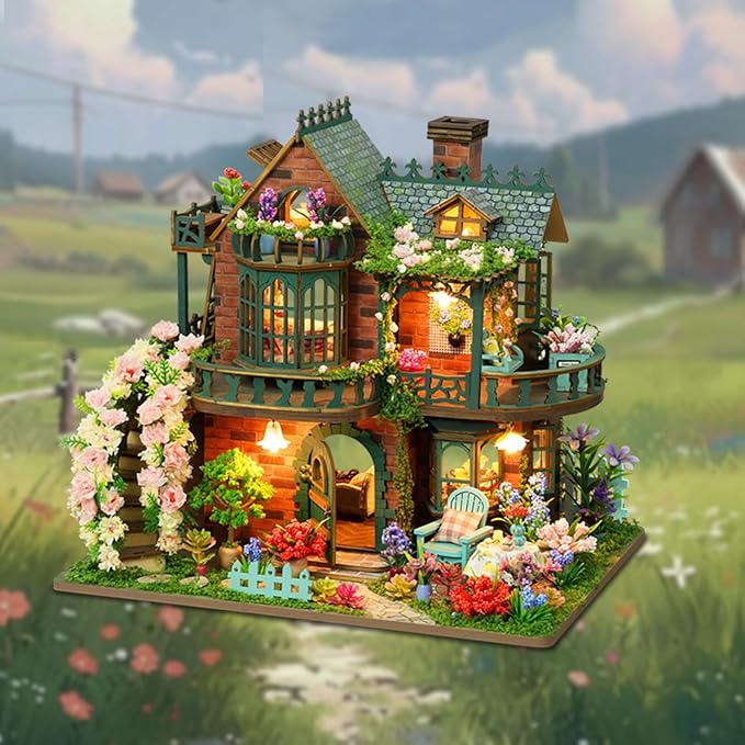 DIY Miniature House Kit - DIY Mini House Building Kit - Wooden Dollhouse Miniature Kit -Tiny Garden House Diorama Building Kits with Light - 3D Puzzle Adult Craft Unique Gift