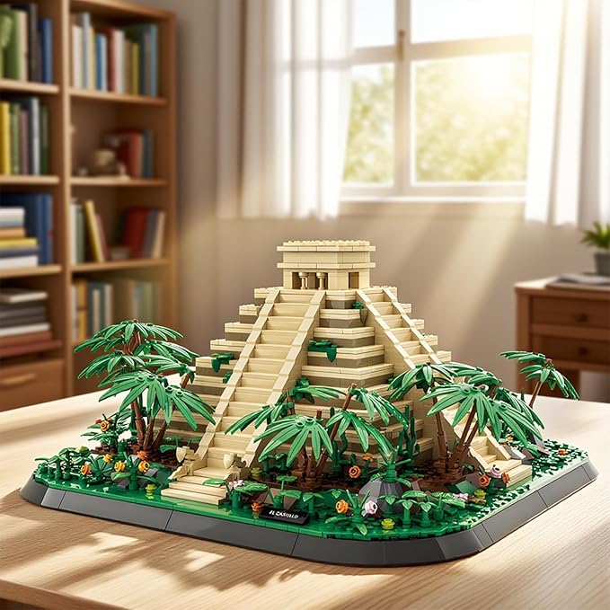 El Castillo Pyramid Building Blocks Sets Mexico Architecture Building Block Toys for Adults and Kids Mayan Pyramid Model Gift for Boys and Girls 1346+PCS