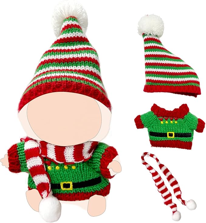 17cm Doll Clothes,15cm Dolls Christmas Outfit Set,Accessories for Dolls,Christmas Clothes Set (No Doll) (Red+Green)