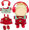 17cm Doll Clothes(No Doll), Cute Dolls Outfit Accessories with Red Overalls + T Shirt + Shoes, Fashion Adorable Clothing Set for Doll