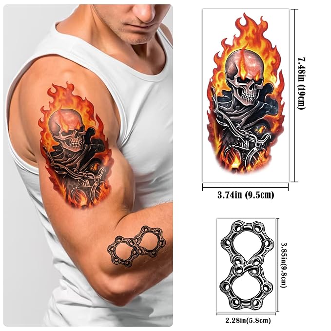 77 Sheets Temporary Tattoos, 17 Sheets Half Arm Motorcycle Skull Flame Flower Mechanical Fake Tattoos for Adults Shoulder Neck, 60 Sheets Tiny Temporary Tattoos Realistic for Men Women Boy Girl