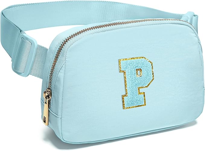 Gitus Gifts for 8 9 10 11 12 Year Old Girls Belt Bag Fanny Pack Crossbody Bags with Initial Letter Patch Cute Stuff Birthday Gifts for Teen Girls Women Personalized Trend Stuff (Icing Blue-P)