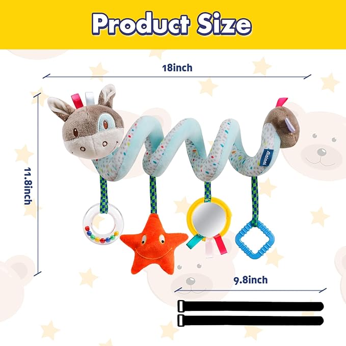 Baby Car Seat & Stroller Toys, Activity Spiral Hanging Plush Donkey Toy, 6-12 Months, Blue, Medium, Unisex