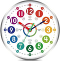 Wall Clock for Kids Learning - Teaching Time Wall Clocks Battery Operated Silent Non Ticking - Analog Colorful Clock Decorative for Kids Room Classroom School(14 Inch&Silver)