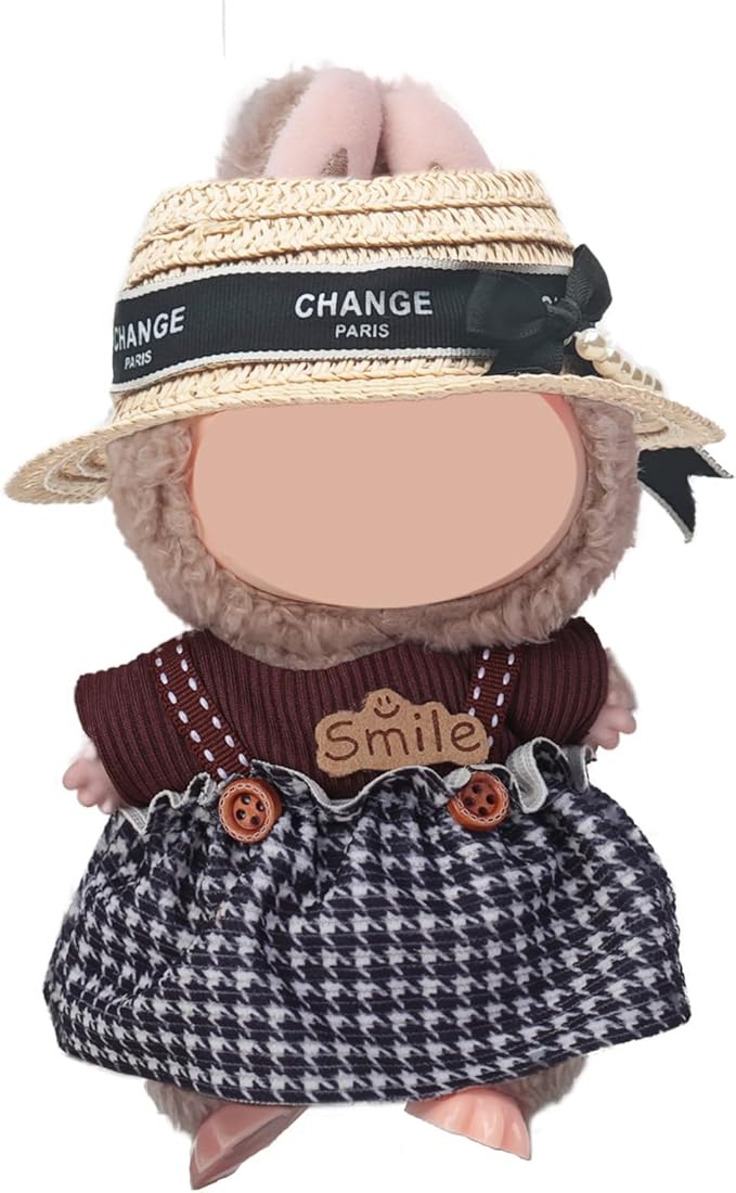 17cm Doll Clothes Set, Cute Girls Outfits and Peal Straw Hat, 4 PCS Cute Hat & Dress Set Stylish Outfits Exquisite Accessories