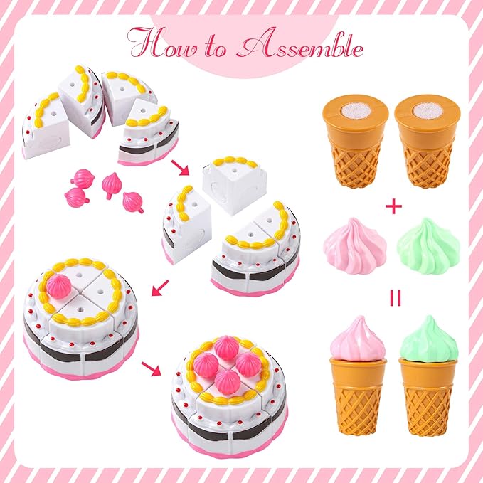 LOVESTOWN Pretend Desserts Toy Set, 15 PCS Play Food Desserts for Kids Kitchen, Toy Ice Cream Cupcake Baking Plastic Play Food for Girls Boys Birthday Gift