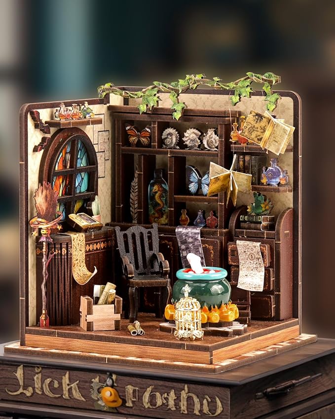 Book Nook Kit - DIY Miniature House Dollhouse 3D Puzzles for Adults and Teens - Gifts for Family and Friends Bookshelf Decor Tiny House Model Build with LED Light (AW01-002)